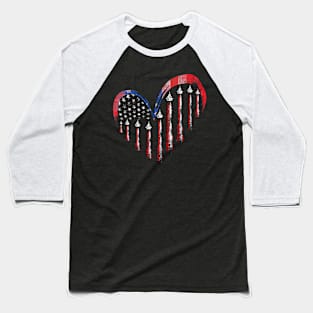 Fighter Jet Airplane American Flag Heart 4Th Of July Baseball T-Shirt